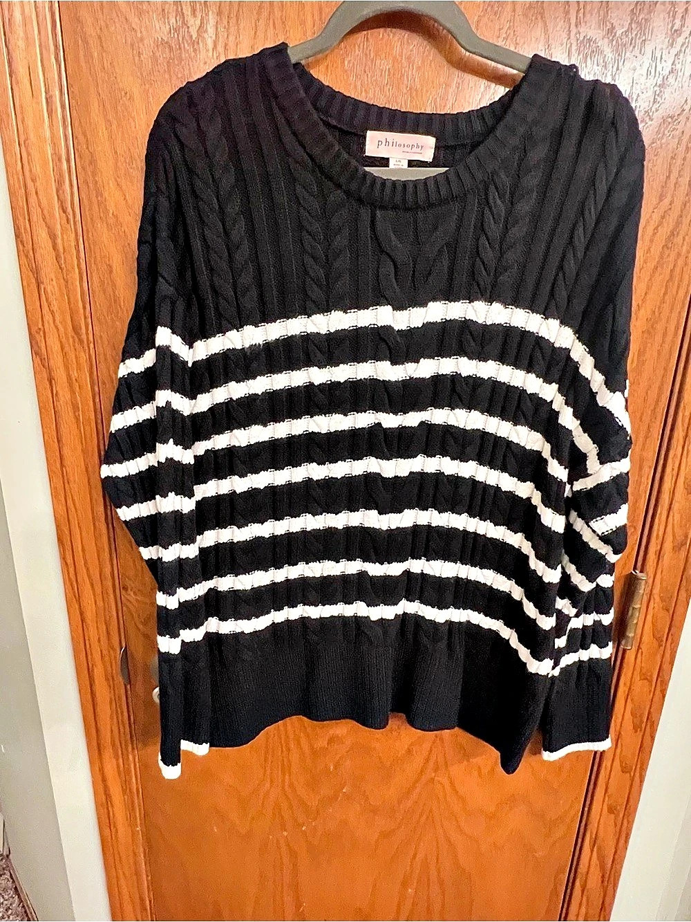 philosophy Striped Crewneck Sweater in Black & White Size Large